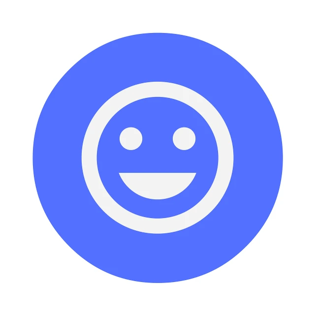 a smiley face in a circle on a white background, a picture, reddit, mingei, blue color theme, material design, white background and fill, ello