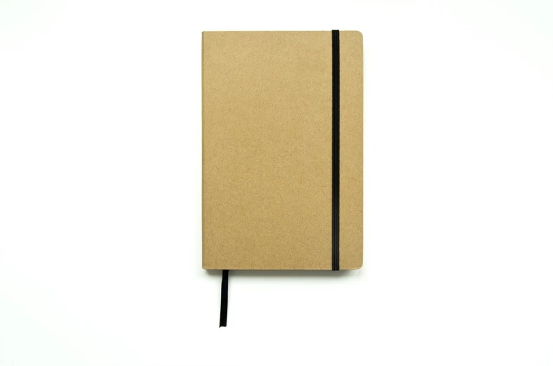 a brown notebook sitting on top of a white surface, by Shinji Aramaki, minimalism, high detail product photo
