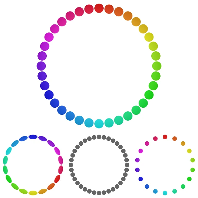 a circle of colored dots on a white background, color field, status icons, choker, dark grey rainbow color palette, svg illustration