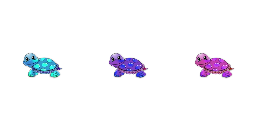 three different colored turtles on a black background, a raytraced image, polycount, very cute purple dragon, amoled wallpaper, background image, amoled