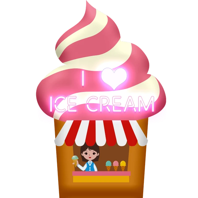 an ice cream shop with a girl in front of it, an illustration of, on black background, iu, cartoon image, lovecratian