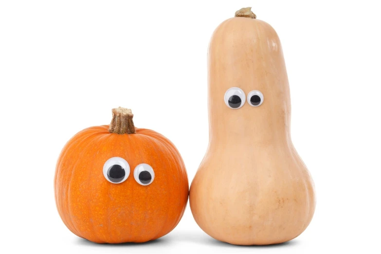 a couple of pumpkins with googly eyes on them, shutterstock, anonymous as a sausage, long necks, oyasumi punpun, peanuts