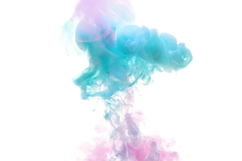 a close up of a cloud of colored ink, a picture, pink white turquoise, isolated on white background, smoke filled room, jellyfish element