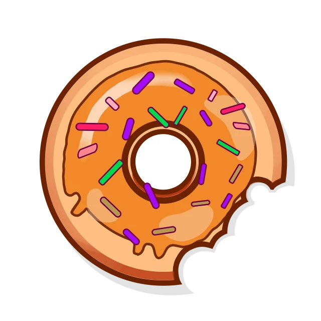 a donut with sprinkles on a black background, vector art, difraction from back light, sticker illustration, cartoon style illustration, torn