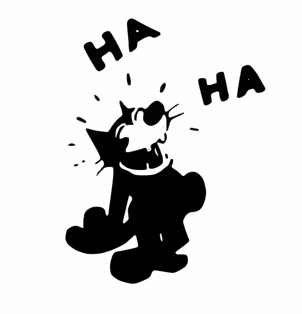 a black and white drawing of a cat, inspired by Bill Watterson, graffiti, laughing hysterically, logo without text, homer simpson style, high quality screenshot