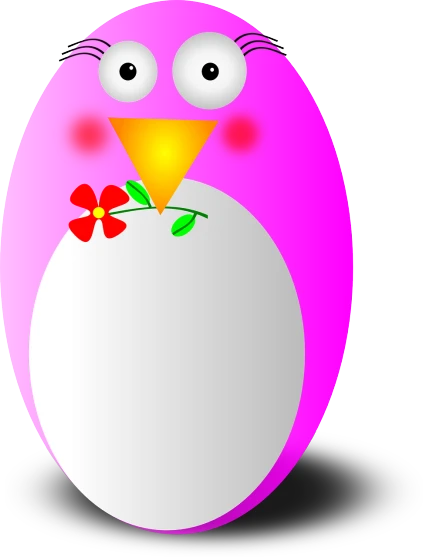 a pink bird with a flower in its beak, vector art, pixabay, mingei, anthropomorphic penguin, oval face, soft!!, doll