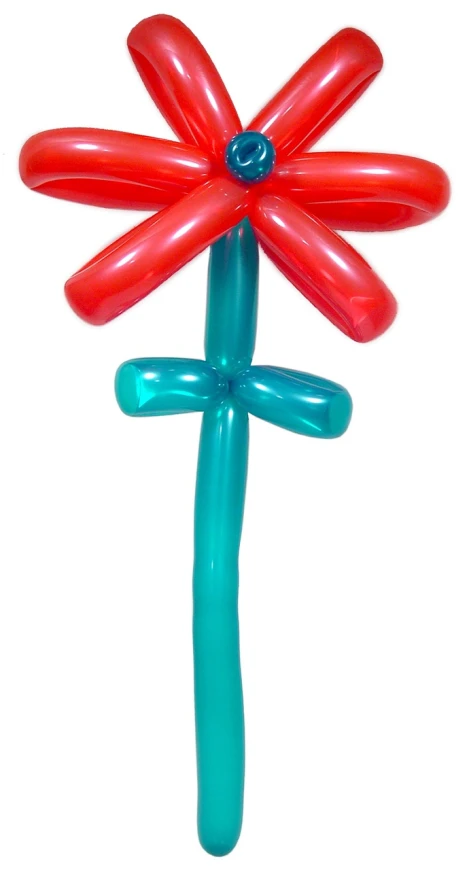 a red and blue balloon shaped like a flower, deviantart, stanchions, bows, dr seuss inspired, teals