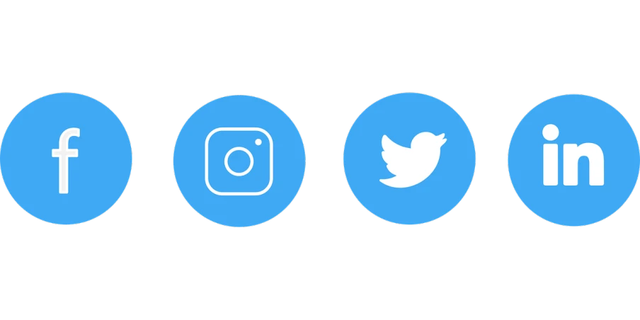 a number of social icons on a black background, by Paul Bird, instagram, black and cyan color scheme, あかさたなは on twitter, two, round