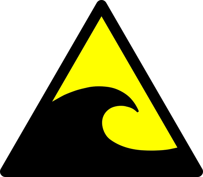a yellow triangle with a wave coming out of it, inspired by Aquirax Uno, with a black background, anarchy, avalon, yellow beak