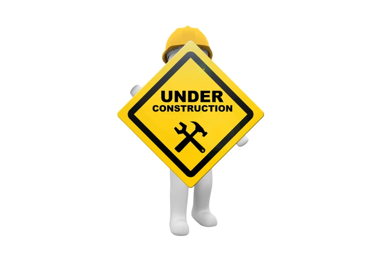 a person holding a sign that says under construction, by Joseph Henderson, avatar image, yellow helmet, 3 dimensional, holy
