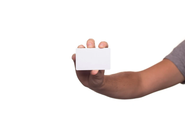 a man holding a business card in his hand, minimalism, museum quality photo, high detail product photo