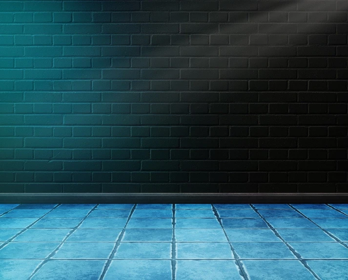 a red fire hydrant sitting on top of a tiled floor, a digital rendering, shutterstock, graffiti, brightly lit blue room, 4k vertical wallpaper, cement brick wall background, empty room with black walls