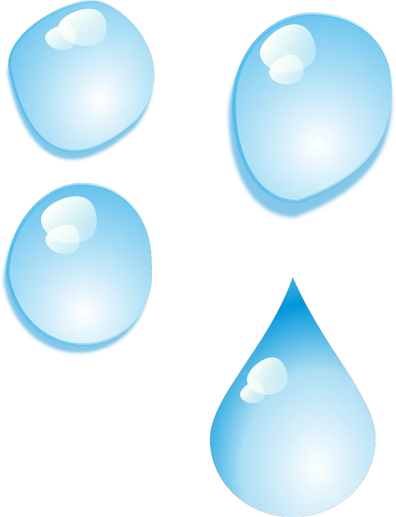 a set of four drops of water on a white background, an illustration of, by Maeda Masao, raining!, light blue skin, clear detailed view, chiba prefecture