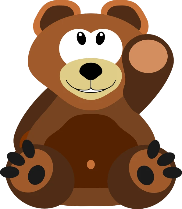 a brown teddy bear sitting in front of a black background, inspired by Nyuju Stumpy Brown, digital art, clipart, waving and smiling, clip-art, uploaded