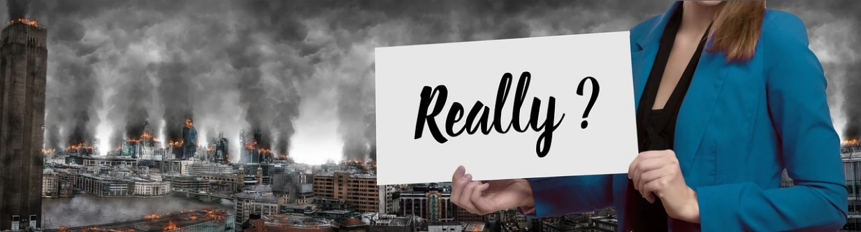 a woman holding a sign that says really?, pixabay, realism, buildings and smoke, severe weather storms, leaked image, real life size