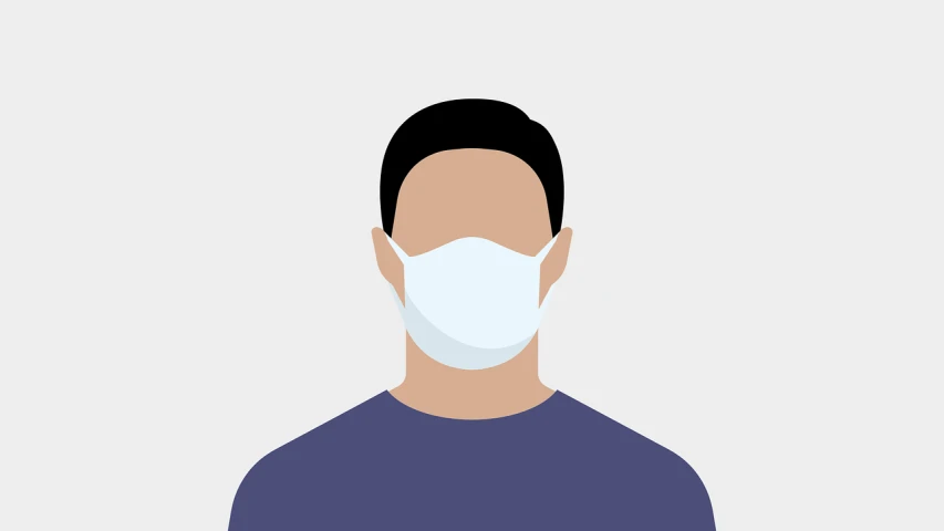 a man in a blue shirt wearing a face mask, an illustration of, shutterstock, on a gray background, simple 2d flat design, frontal realistic, on simple background