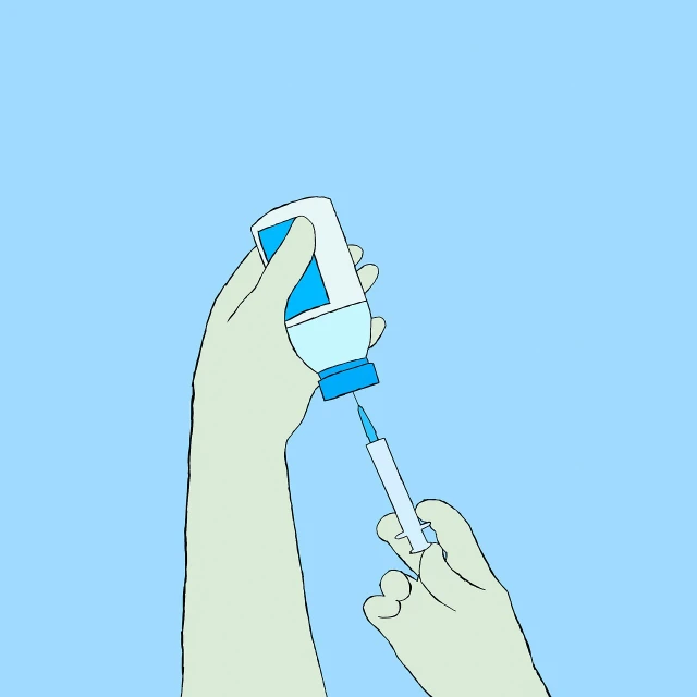 a person using a toothbrush to clean their teeth, an illustration of, by Awataguchi Takamitsu, conceptual art, bottle, blue and cyan colors, shoulder level shot, iv pole