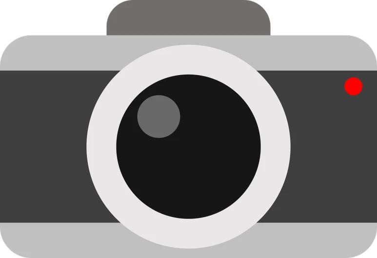 a camera with a red dot on the lens, a black and white photo, pixabay, minimalism, clean cel shaded vector art, mostly greyscale, flat minimalistic, [32k hd]^10