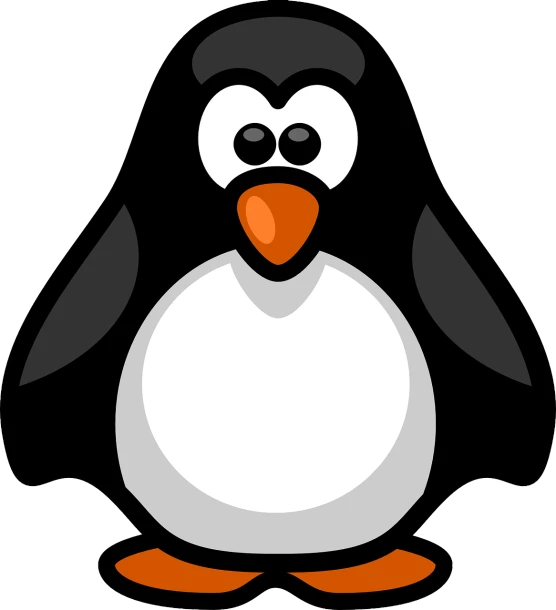 a black and white penguin with an orange nose, a cartoon, pixabay, mingei, with a white muzzle, children's cartoon, he is wearing a black, silver