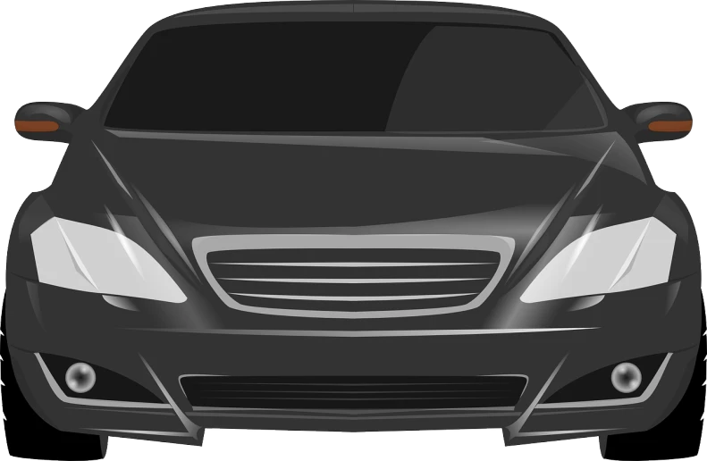 a black car on a white background, vector art, by Andrei Kolkoutine, pixabay contest winner, custom headlights, grey metal body, transparent black windshield, full body close-up shot