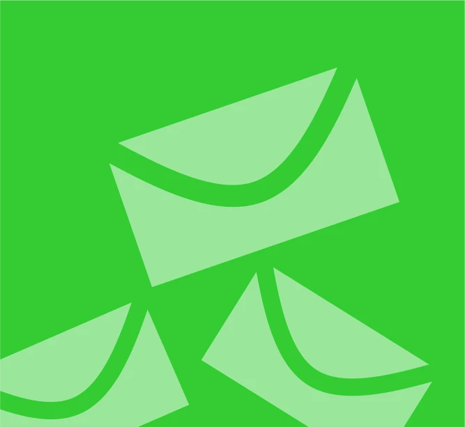 a couple of green envelopes sitting on top of each other, an illustration of, trending on pixabay, postminimalism, geometry dash, wikihow illustration, ios app icon, 3/4 view from below