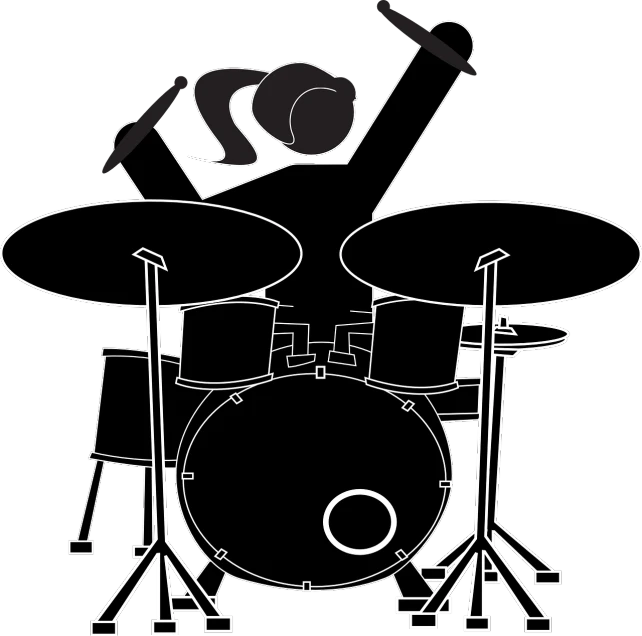 a black and white drawing of a drum set, an album cover, by Jim Davis, pixabay, figuration libre, fun pose, tshirt design, colored accurately, uncompressed png