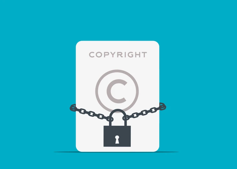 a padlock is chained to a copyright card, an illustration of, shutterstock, flat color, a beautiful artwork illustration, vignette illustration, no watermarks