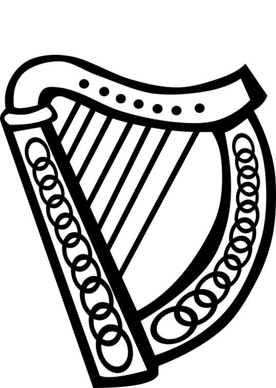 a black and white image of a harp, vector art, by Júlíana Sveinsdóttir, bandoliers, irish, jewelry, beer logo