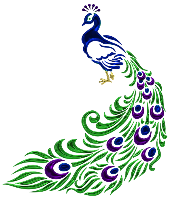 a close up of a peacock on a black background, a digital rendering, inspired by Master of the Embroidered Foliage, arabesque, simple path traced, purple and green colors, front side view full sheet, shoulder patch design