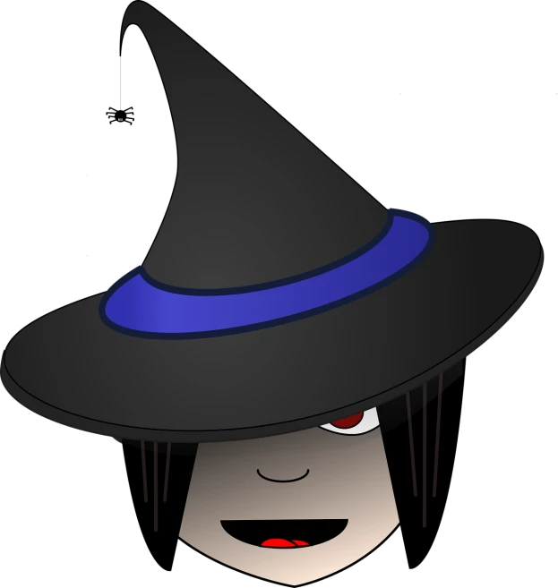 a close up of a person wearing a witches hat, vector art, pixabay, mingei, dark face, with glowing blue lights, no gradients, !!! very coherent!!! vector art