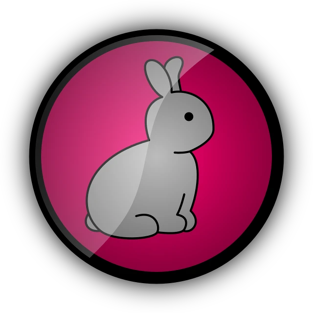 a gray rabbit sitting in a pink circle, a digital rendering, pixabay, black, sitting on a red button, glossy photo, clipart icon