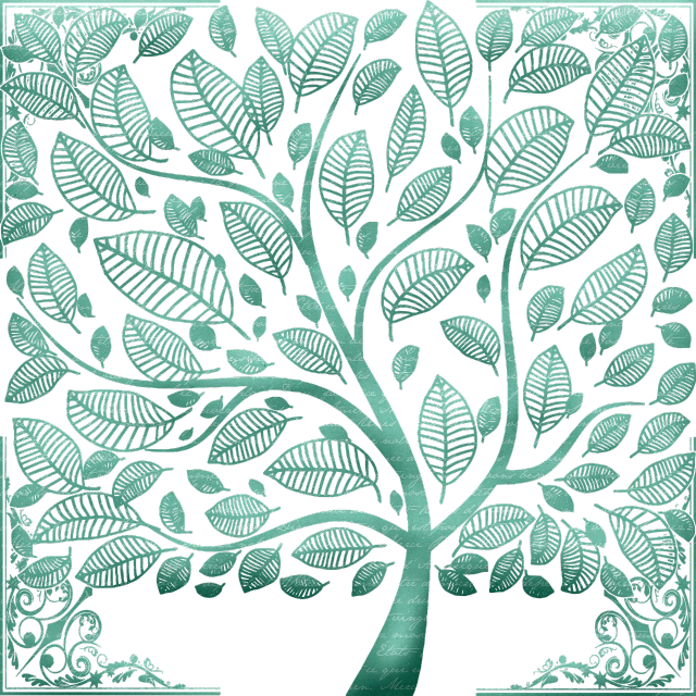 a green tree with leaves on a black background, a digital rendering, by Laura Wheeler Waring, folk art, verdigris, ornate pattern, etched relief, harmony of