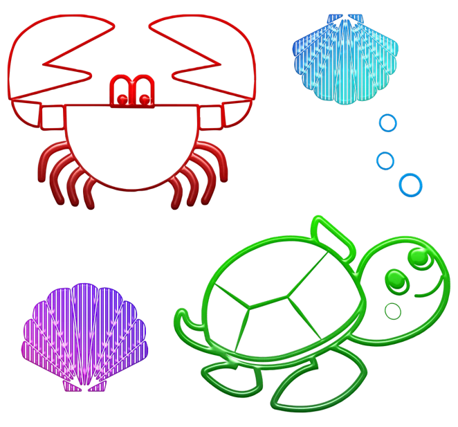 a close up of some neon lights on a black background, a digital rendering, net art, crab, turtle, family photo, game icon asset