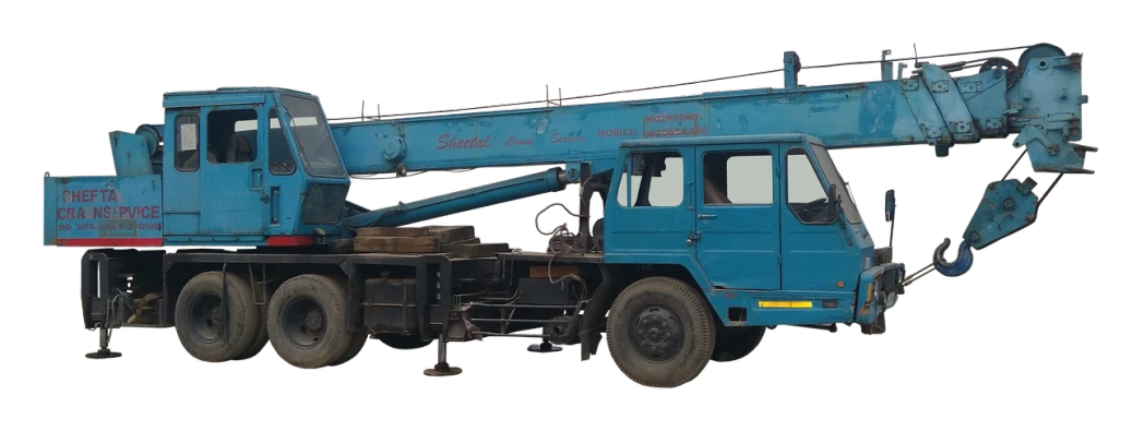 a blue crane sitting on top of a truck, samikshavad, listing image, underbody, stick, 24 35 mm