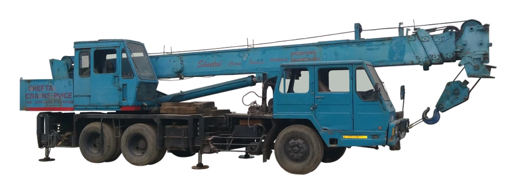 a blue crane sitting on top of a truck, samikshavad, listing image, underbody, stick, 24 35 mm