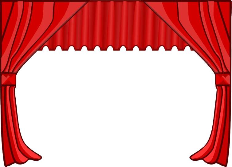 a red curtain with a white background, a picture, sōsaku hanga, simple cartoon, broadway, canopies, wide frame