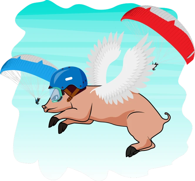 a pig flying through the air with a parachute, an illustration of, glass helmets and dove wings, !!! very coherent!!! vector art, patriot, wikihow illustration