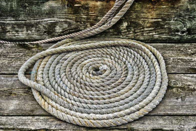 a close up of a rope on a wooden surface, by Richard Carline, round format, boat, detailed digital artwork, traditional medium