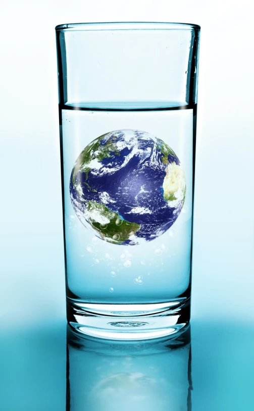 the earth is floating in a glass of water, a digital rendering, by Kurt Roesch, shutterstock, conceptual art, dezeen, water on lens, title, profile pic