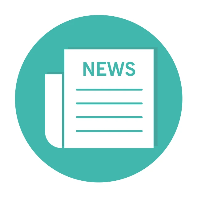 a paper with the word news on it, a picture, pixabay, private press, flat icon, round format, teal paper, editorial illustration