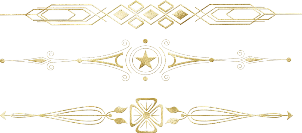 a set of gold decorative elements on a black background, a digital rendering, deviantart, embroidered uniform guard, victorian arcs of sand, star, jojo