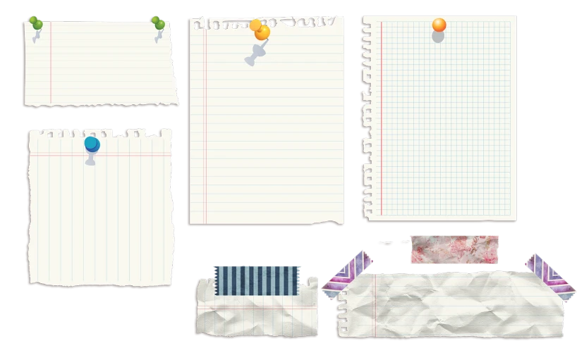 a bunch of pieces of paper sitting on top of each other, a screenshot, process art, lined paper, sticker sheet, on black background, nitid and detailed background