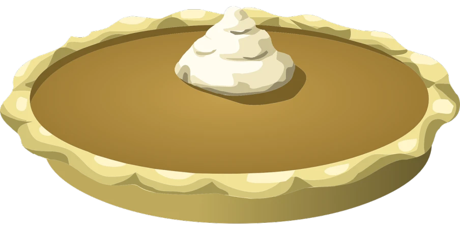 a pie with whipped cream on top of it, a cartoon, pixabay, blender, pumpkin, round-cropped, black