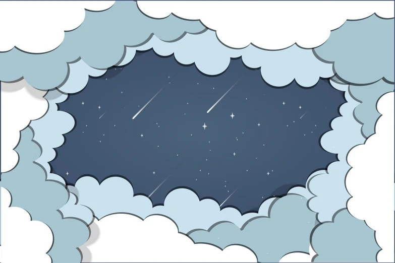 a sky filled with lots of clouds and stars, vector art, tumblr, conceptual art, anime movie frame, meteors falling, flat 2 d vector art, sky made of ceiling panels