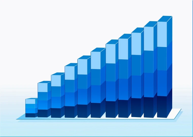 a blue bar chart on a white background, by Martina Krupičková, trending on pixabay, digital art, differential growth, steps, panorama, lit from the side