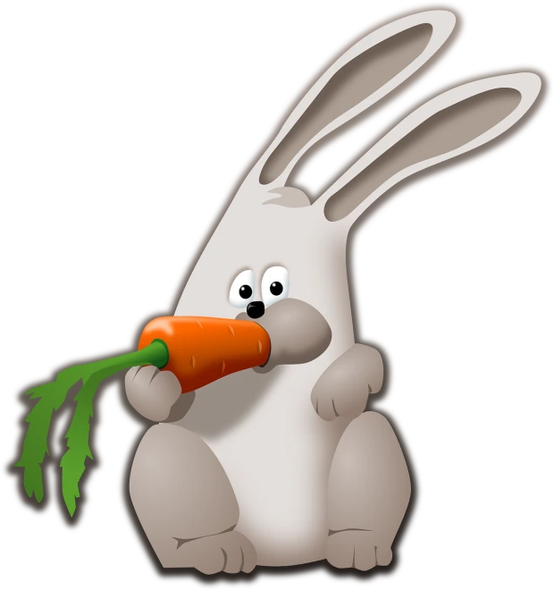 a cartoon rabbit with a carrot in its mouth, by Ivan Mrkvička, pixabay contest winner, veggies, silver, wikihow illustration, aaaaaaaaaaaaaaaaaaaaaa