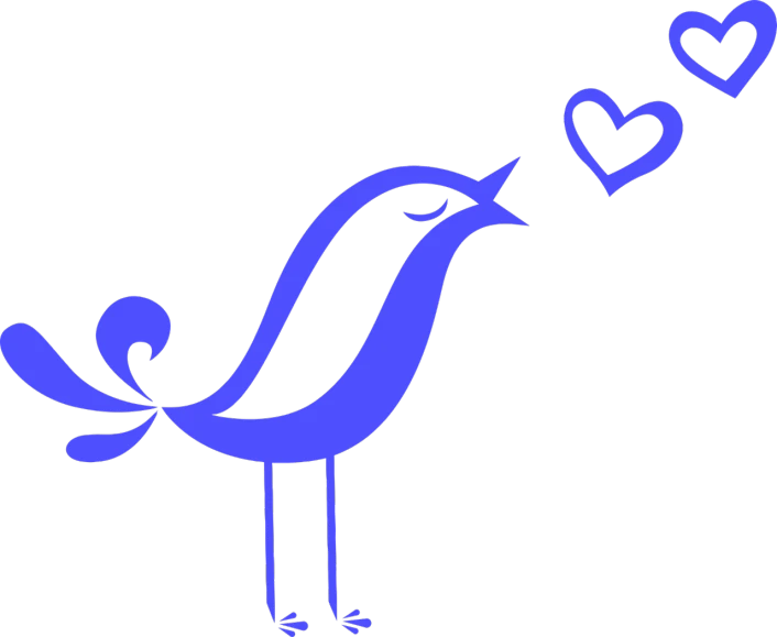 a blue bird with a heart in its beak, an illustration of, pixabay, mingei, saul bass, black, by :5 sexy: 7, peace and love