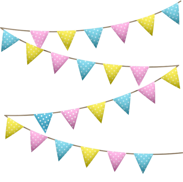 a bunch of bunting flags on a string, a pastel, on a black background, 2 d cg, dots, straw