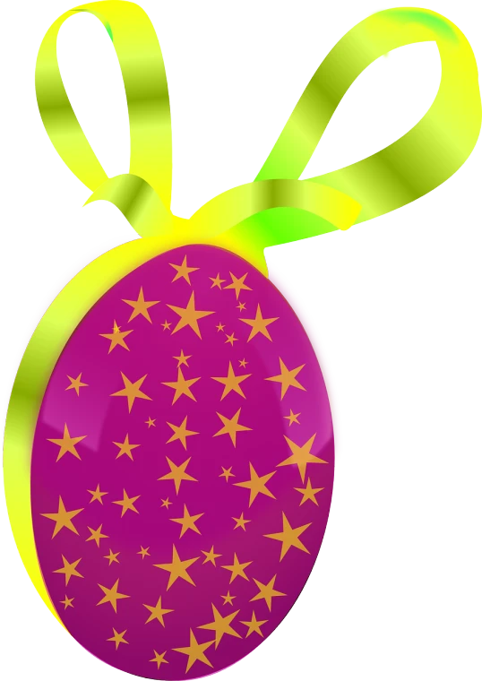 a purple christmas ornament with gold stars, by Harold Elliott, hurufiyya, an egg, svg illustration, red ribbon, pink and yellow