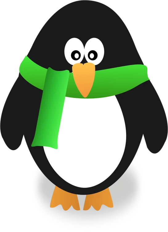 a black and white penguin wearing a green scarf, a screenshot, pixabay, mingei, clip art, closeup!!!!!!, wallpaper - 1 0 2 4, thumbnail